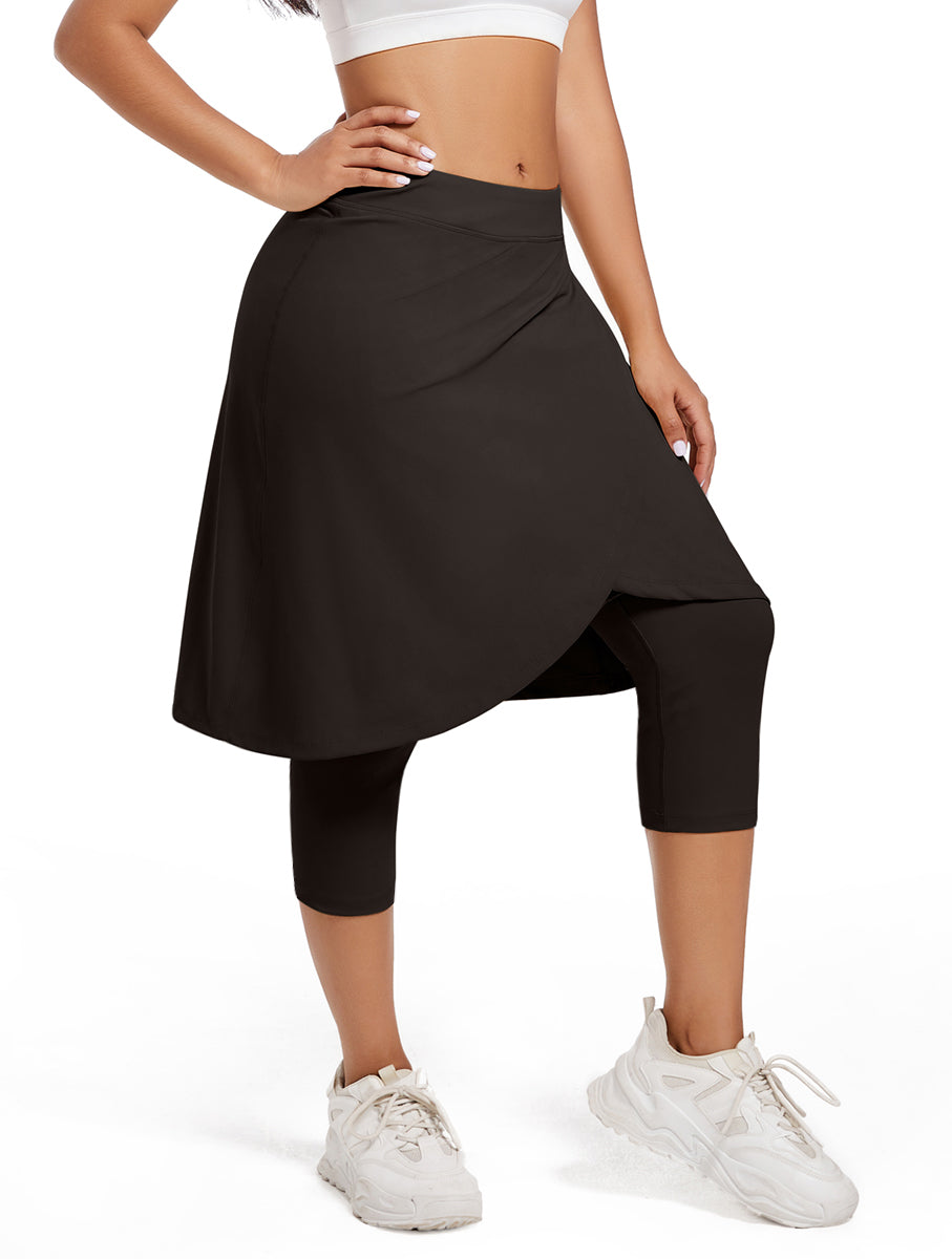 High-Waist Sport Leggings with Modest Skirt & Pockets 🔥