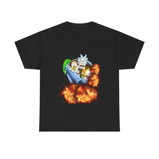 T-Shirt Rick and Morty Fan Car Chase Portal Driveby Explosions