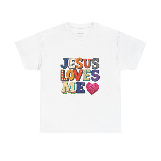 Colorful Jesus Loves Me Unisex Heavy Cotton Tee, Christian Gift, Casual Wear, Faith-Based Apparel, Inspirational T-Shirt