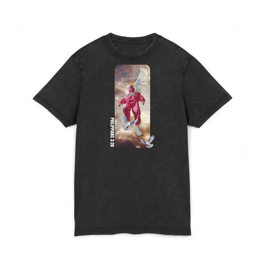 T-Shirt - Guy with Skimask Going to Heaven Acid Washed Round Neck Tee