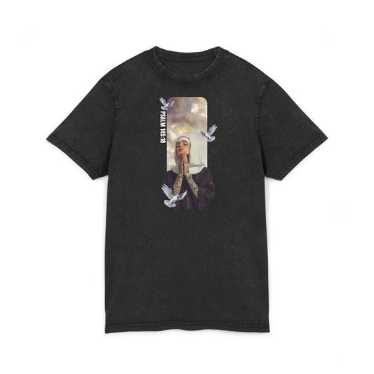T-Shirt with Praying Nun and Tattoos Design