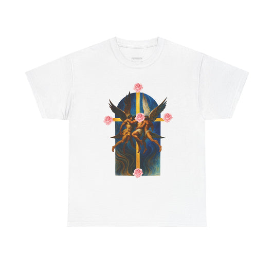 Heavenly Rose Unisex Heavy Cotton Tee – Vintage Art T-Shirt, Spiritual Fashion, Casual Wear, Gift for Art Lovers