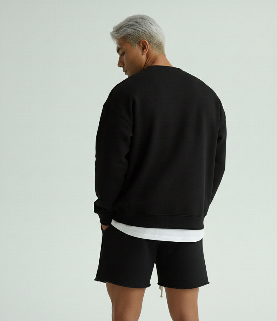 Black Pullover Long Sleeve Sweatshirt+ free Shorts