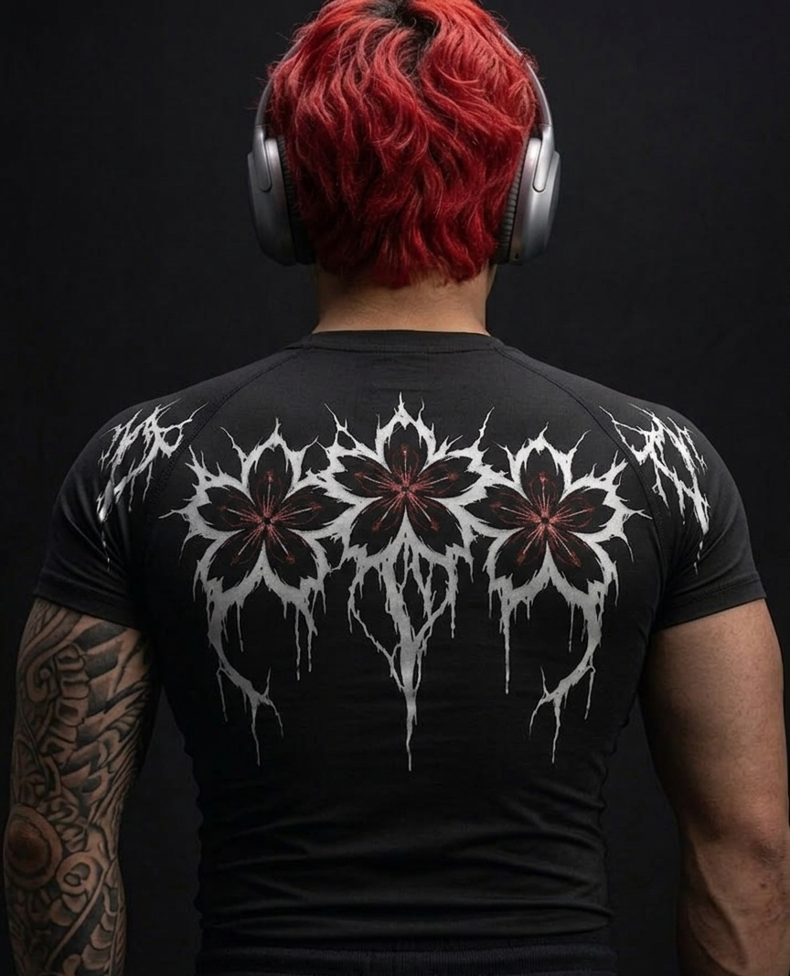 Dark Sakura Tribal Compression Shirt – Japanese Cherry Blossom Performance Tee
