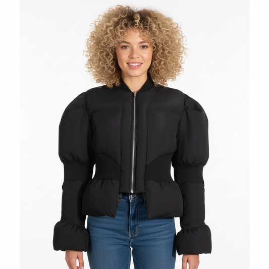 Luxury Vintage Winter Coat – Handcrafted | High Waist, Bubble Sleeves & Detachable Details