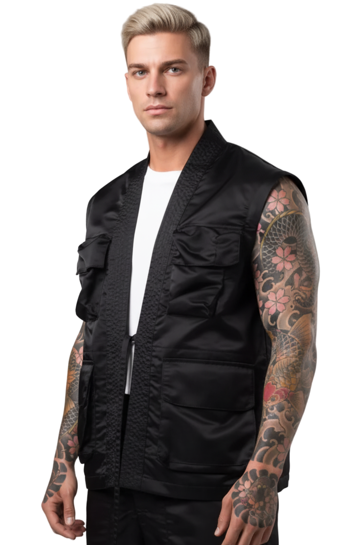 Samurai-inspired kimono cut with modern bomber edge sleeveless
