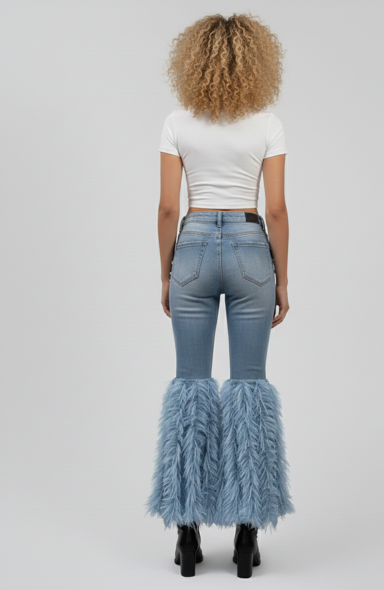 Beaded and Blue ruffles Distressed Mid-Waist Loose Fit Denim Jeans – Handmade Vintage Streetwear