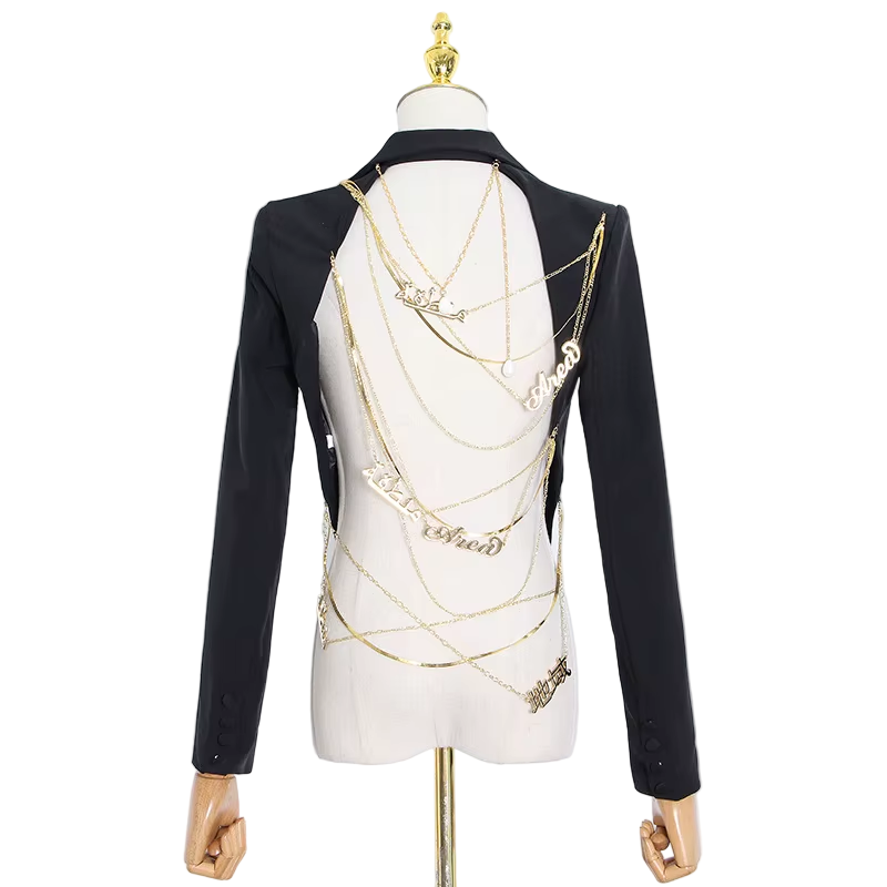Black Backless Blazer with Gold Chains