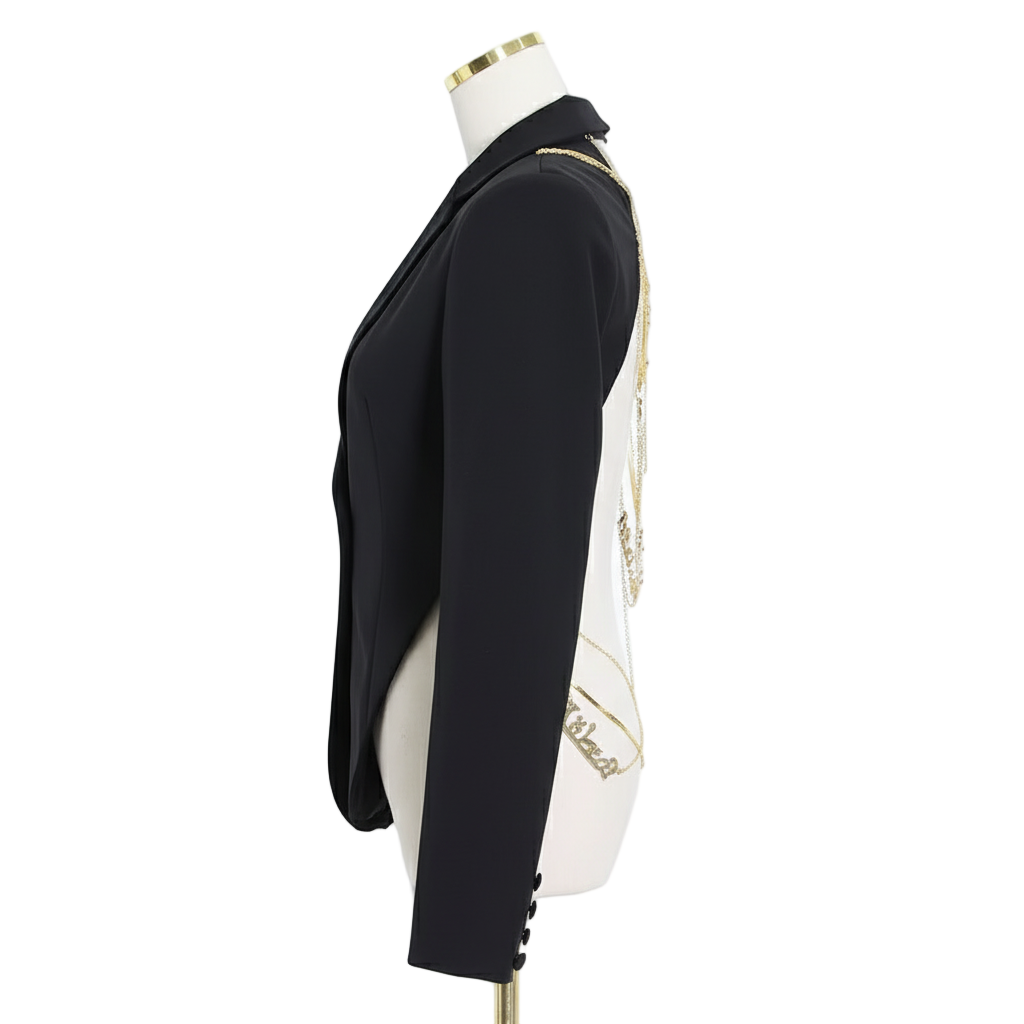 Black Backless Blazer with Gold Chains