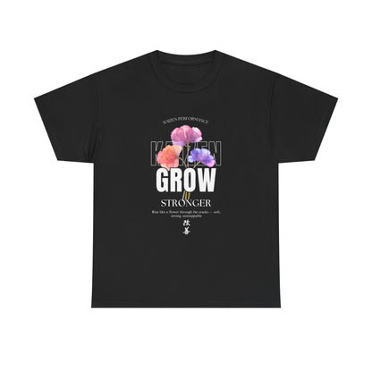 Unisex Heavy Cotton Tee - "Grow Stronger" Floral Motivational Shirt