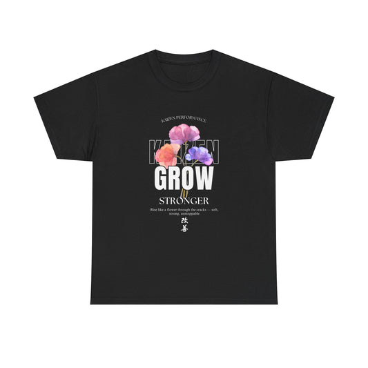 Unisex Heavy Cotton Tee - "Grow Stronger" Floral Motivational Shirt