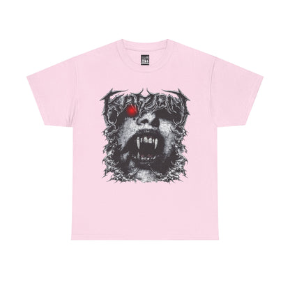 Horror Vamp Graphic Gym Tee — Red-Eyed Fanged Creature T-Shirt