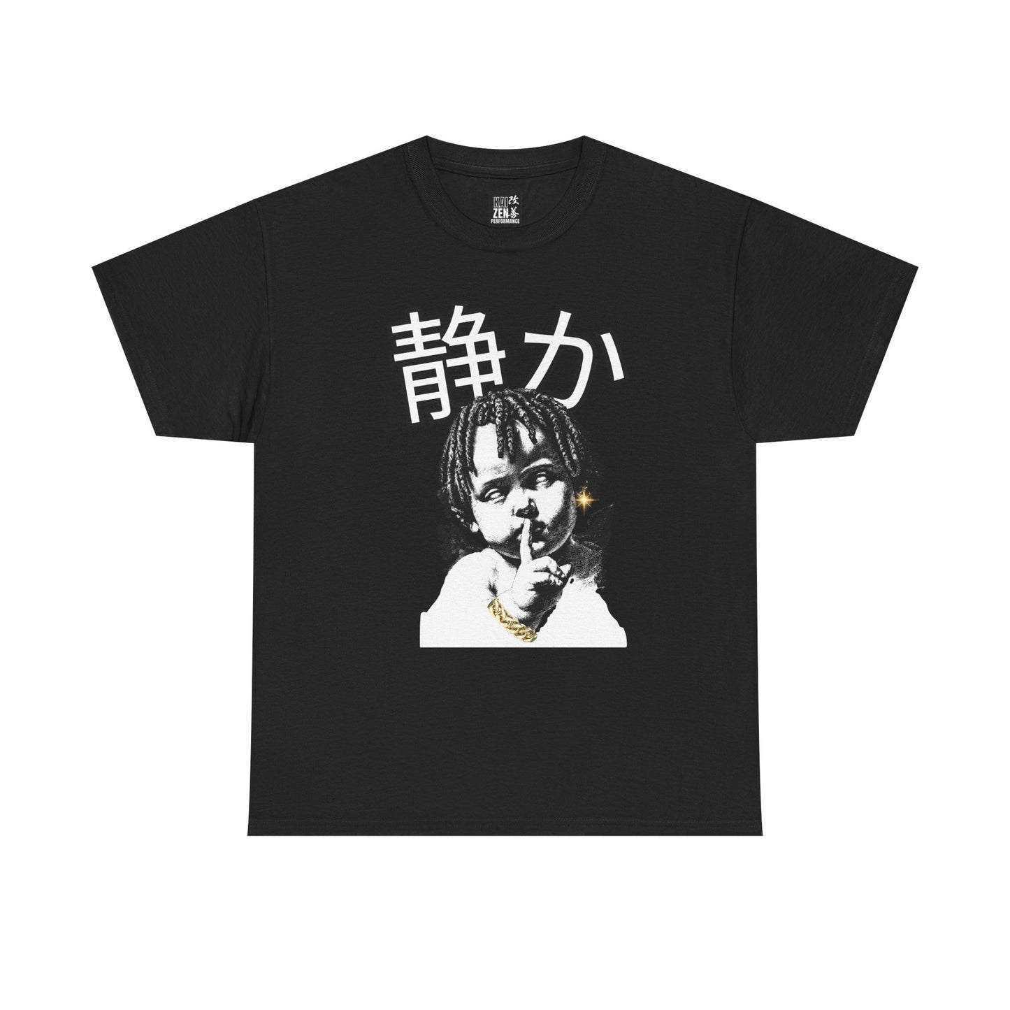 Kid Angel Graphic Tee — 'Shh' Japanese Kanji Quiet Shh Design