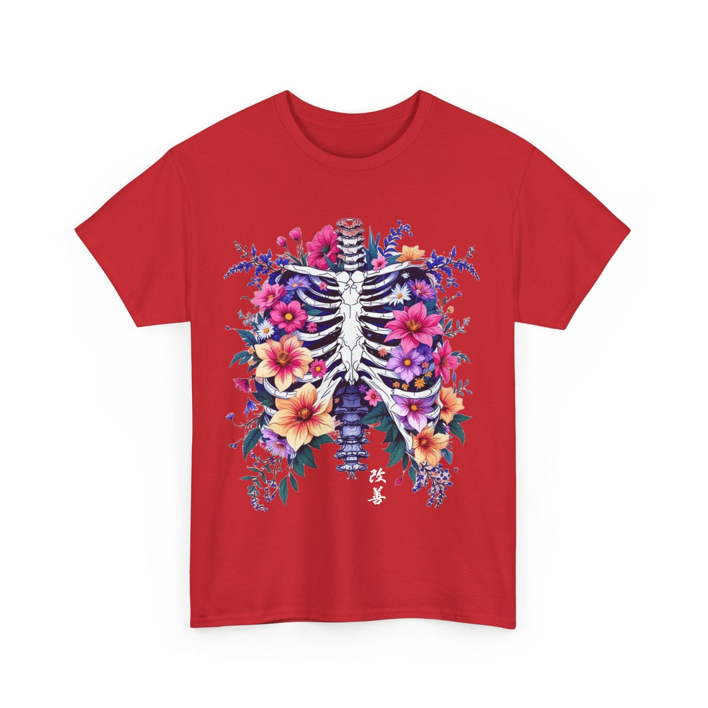 Floral Skeleton Unisex Tee - Boho Chic Heavy Cotton Shirt