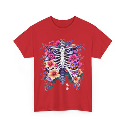 Floral Skeleton Unisex Tee - Boho Chic Heavy Cotton Shirt
