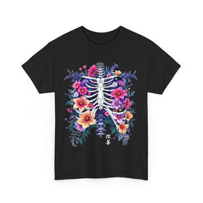 Floral Skeleton Unisex Tee - Boho Chic Heavy Cotton Shirt