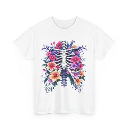 Floral Skeleton Unisex Tee - Boho Chic Heavy Cotton Shirt
