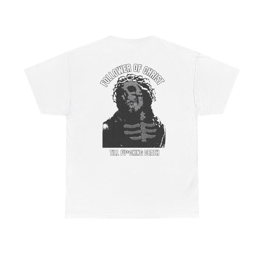 Graphic Tee — "Follower of Christ" Skeleton Jesus Vintage Rock Shirt