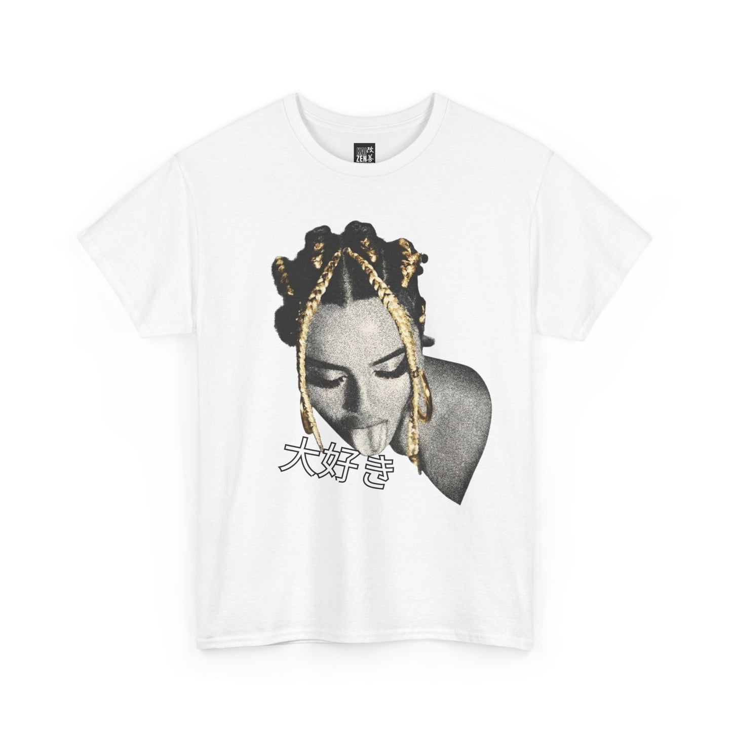 Graphic Tee — Retro Portrait with Gold Braid & Japanese '大好き' Accent
