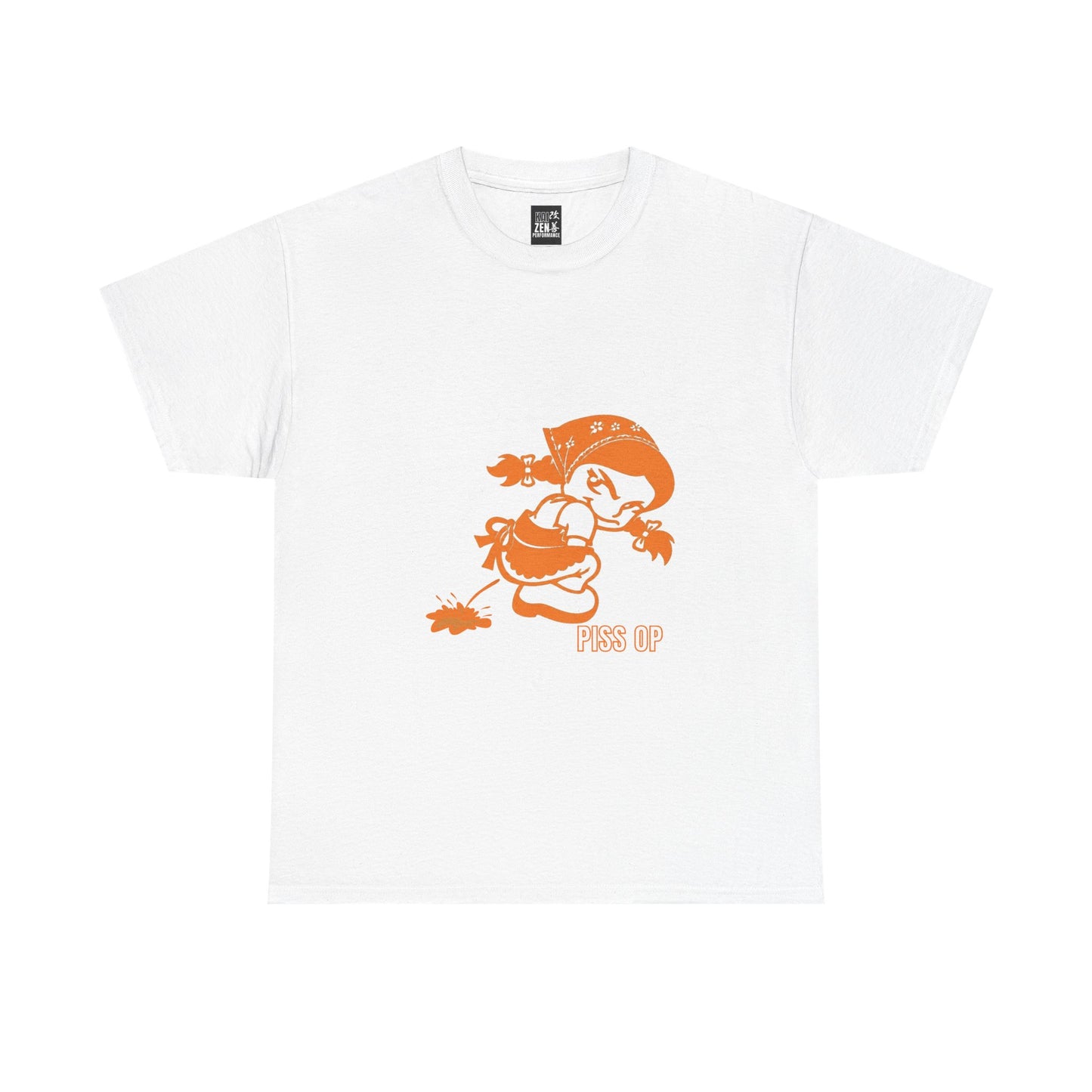 Graphic Tee — Vintage Dutch Orange Cartoon ‘Piss Up’ Design