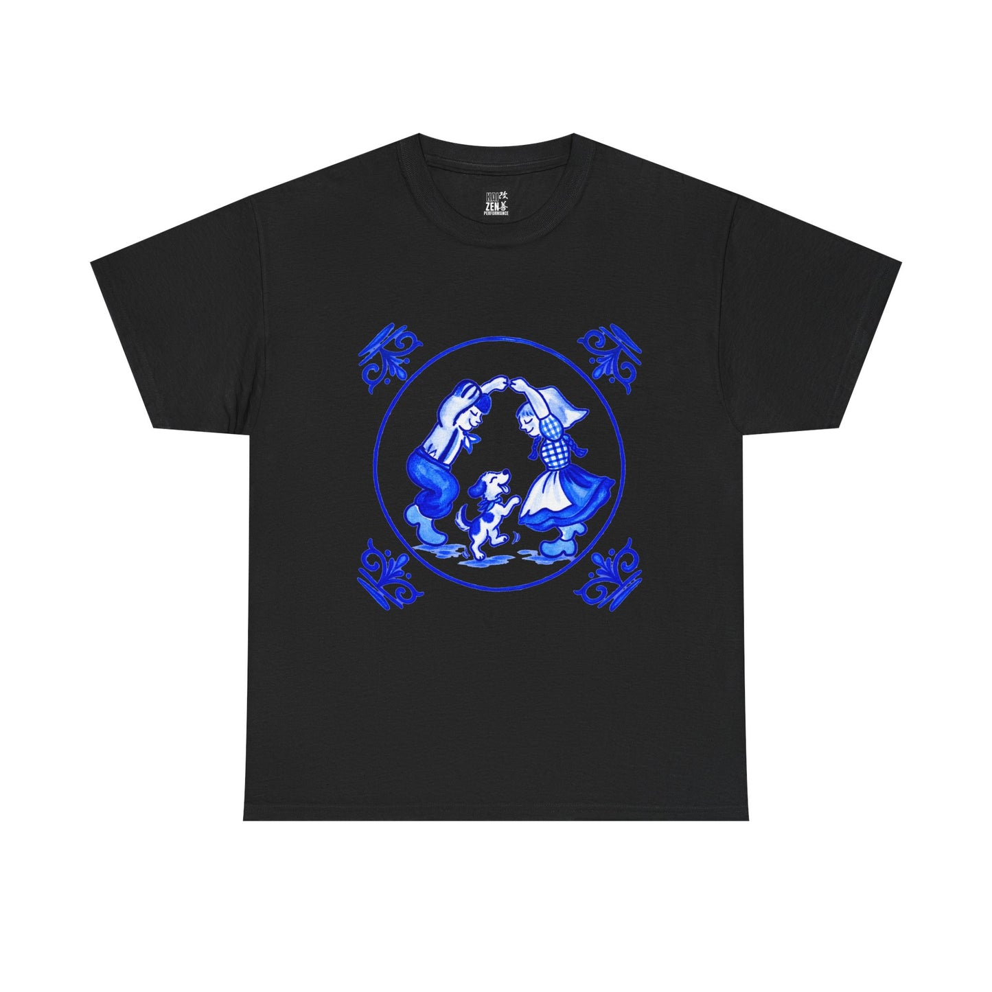 Blue Delft-Style Children & Dog Graphic Tee