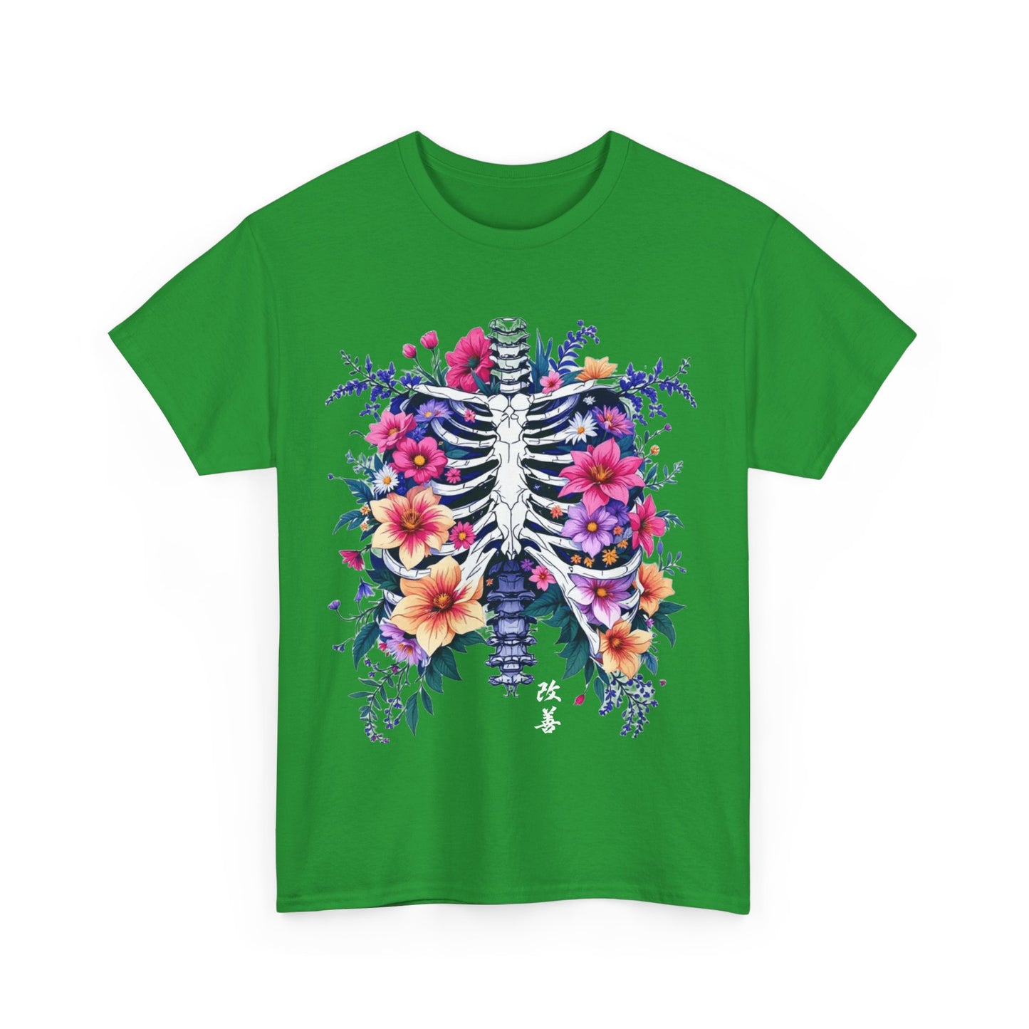 Floral Skeleton Unisex Tee - Boho Chic Heavy Cotton Shirt