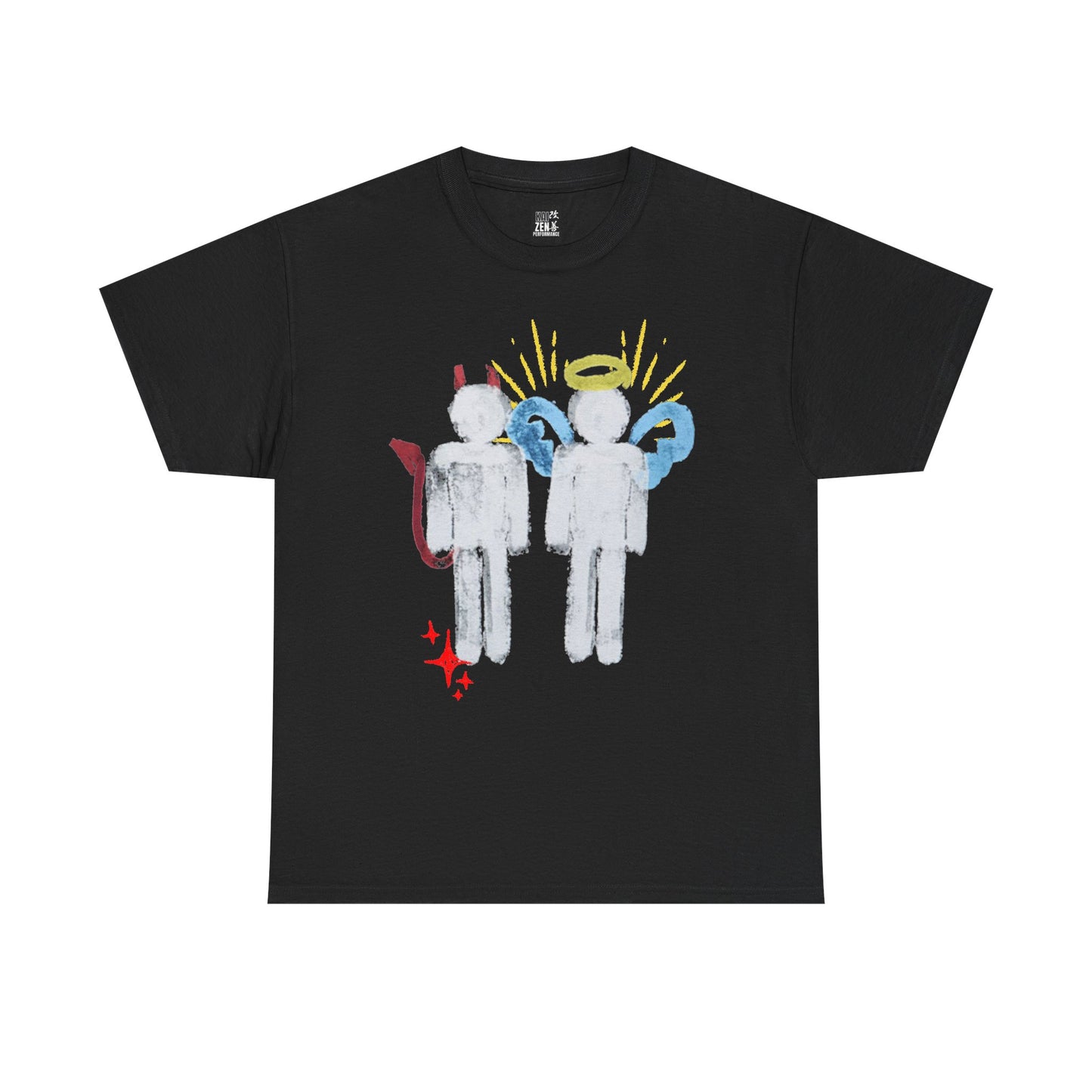 Angel vs. Devil Graphic Tee — Cute Halo & Horns Watercolor Design