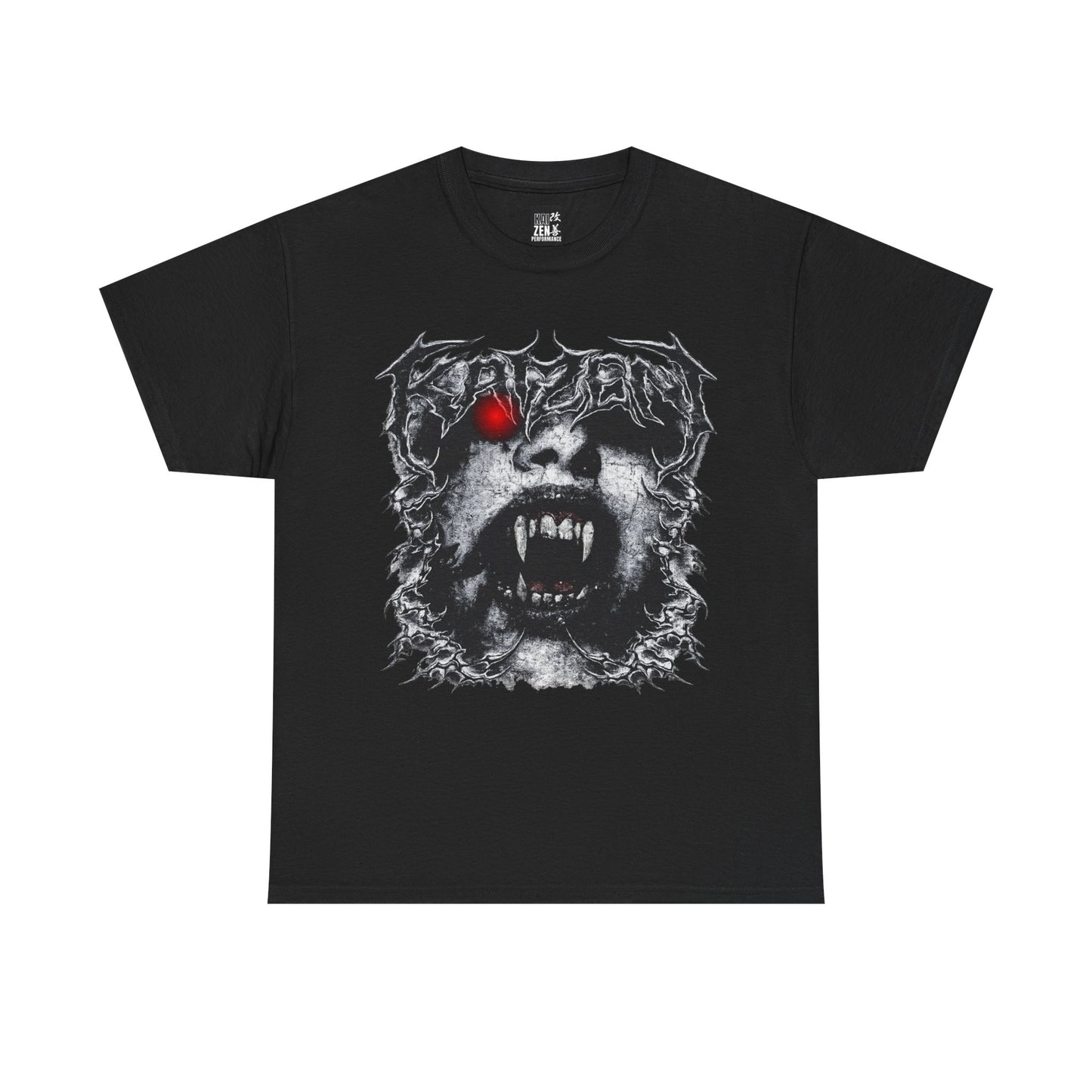 Horror Vamp Graphic Gym Tee — Red-Eyed Fanged Creature T-Shirt