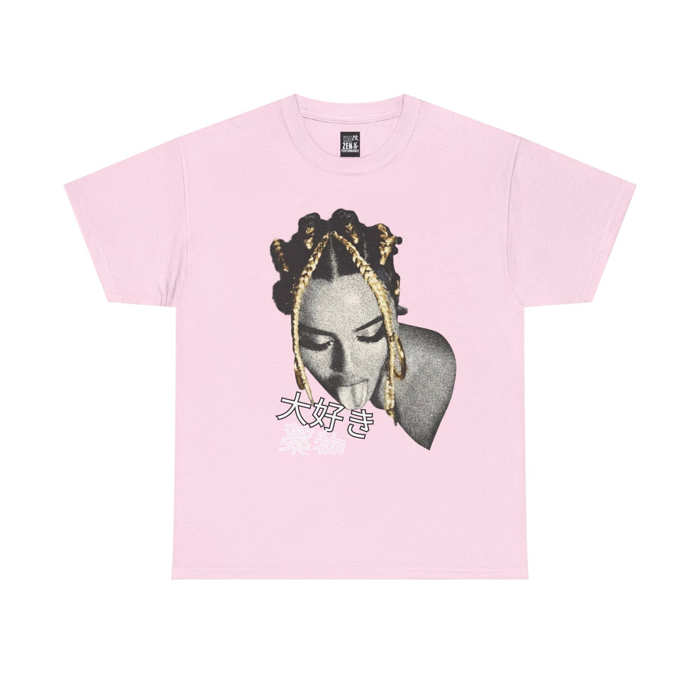 Graphic Tee — Retro Portrait with Gold Braid & Japanese '大好き' Accent