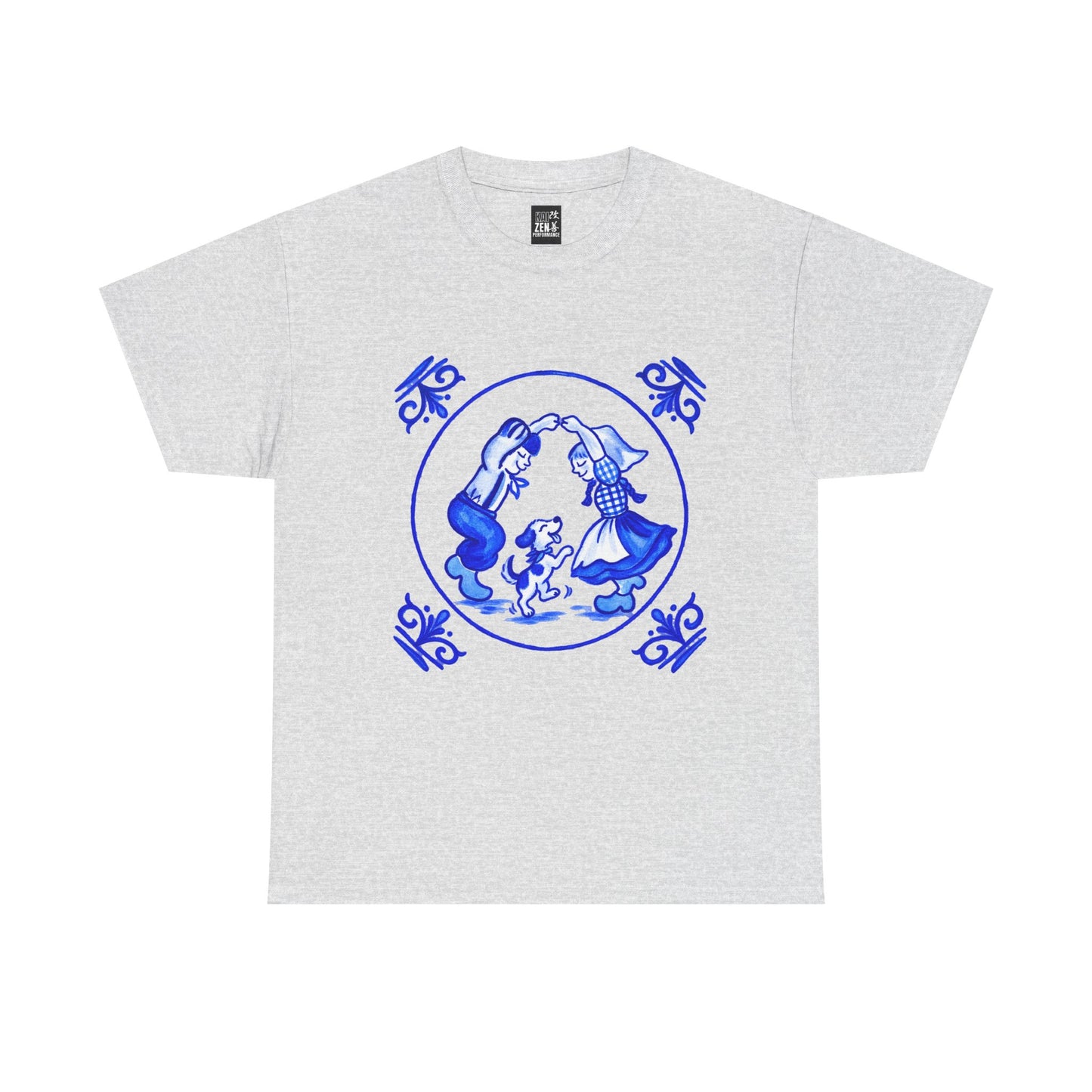 Blue Delft-Style Children & Dog Graphic Tee