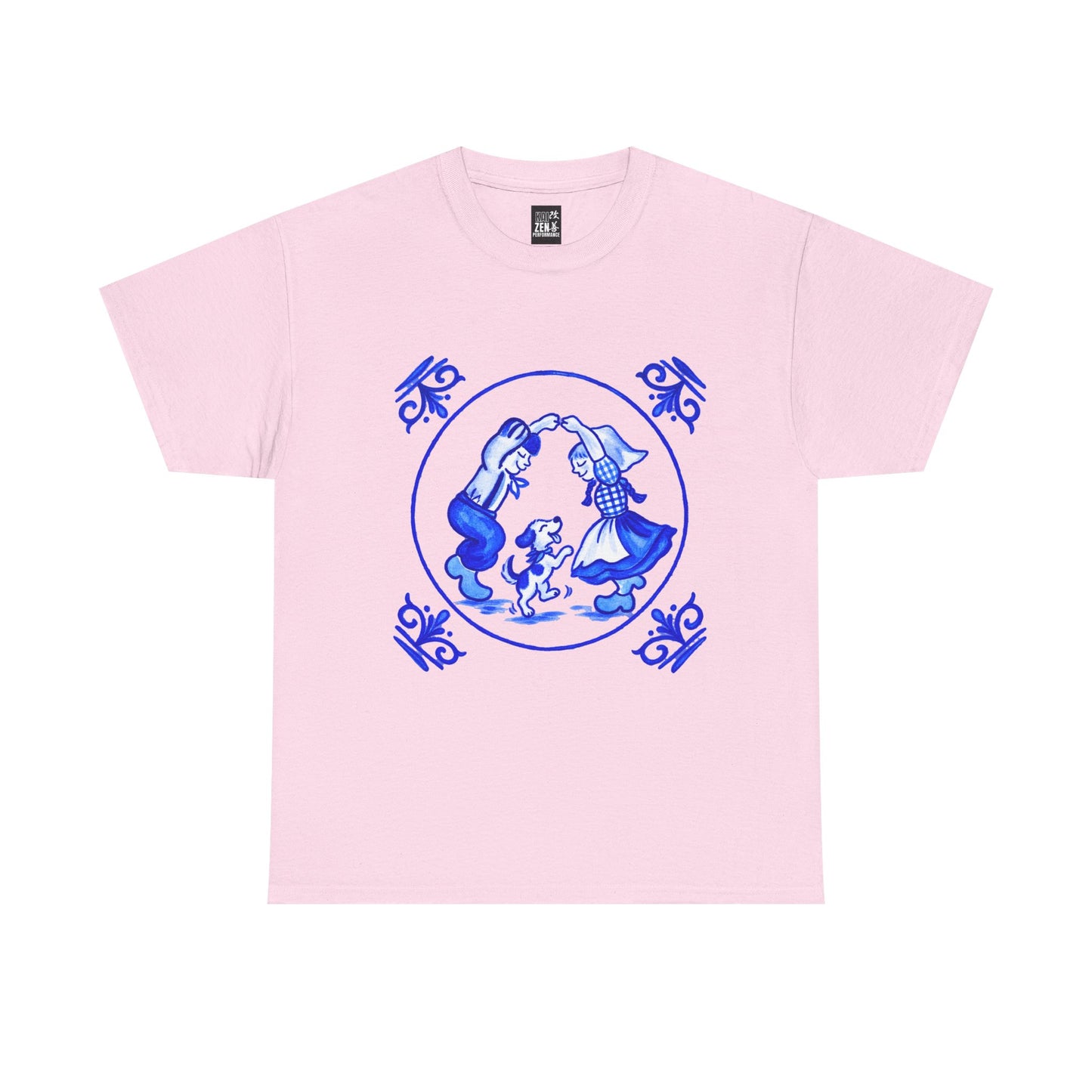 Blue Delft-Style Children & Dog Graphic Tee