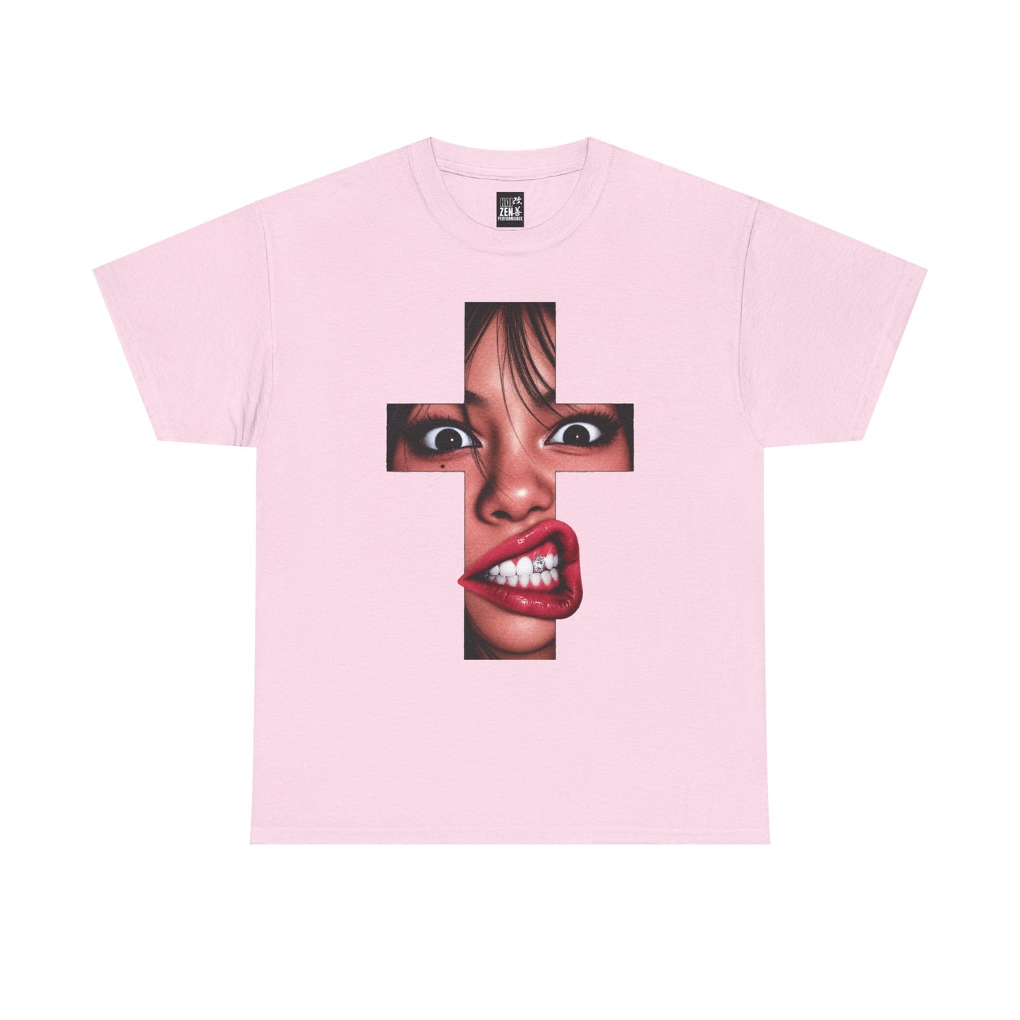 Graphic Cross Face T‑Shirt — Edgy Asian Pop Art Tee