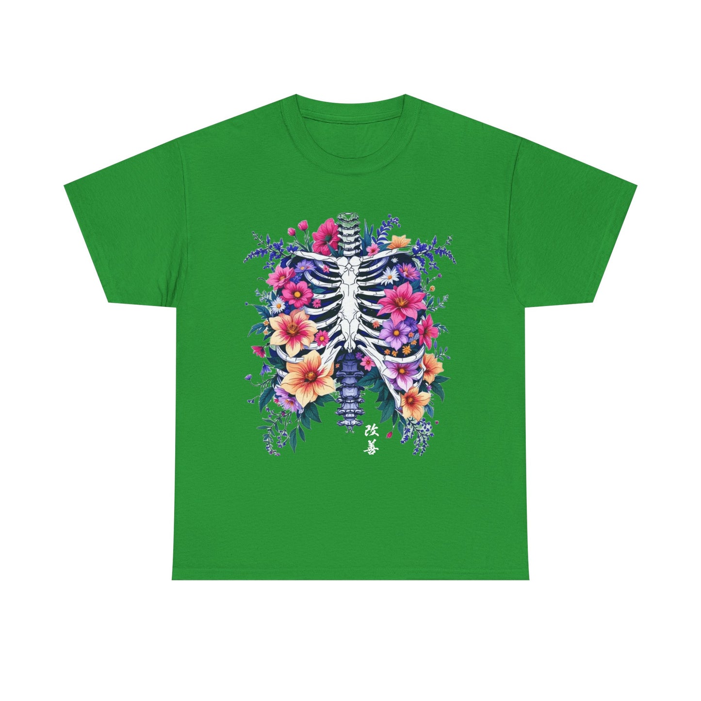 Floral Skeleton Unisex Tee - Boho Chic Heavy Cotton Shirt