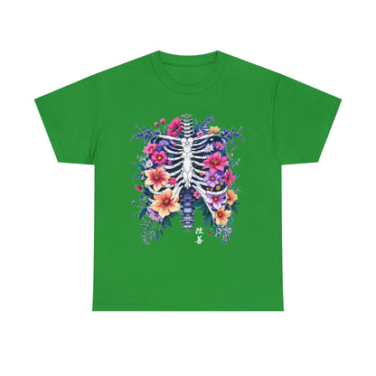 Floral Skeleton Unisex Tee - Boho Chic Heavy Cotton Shirt