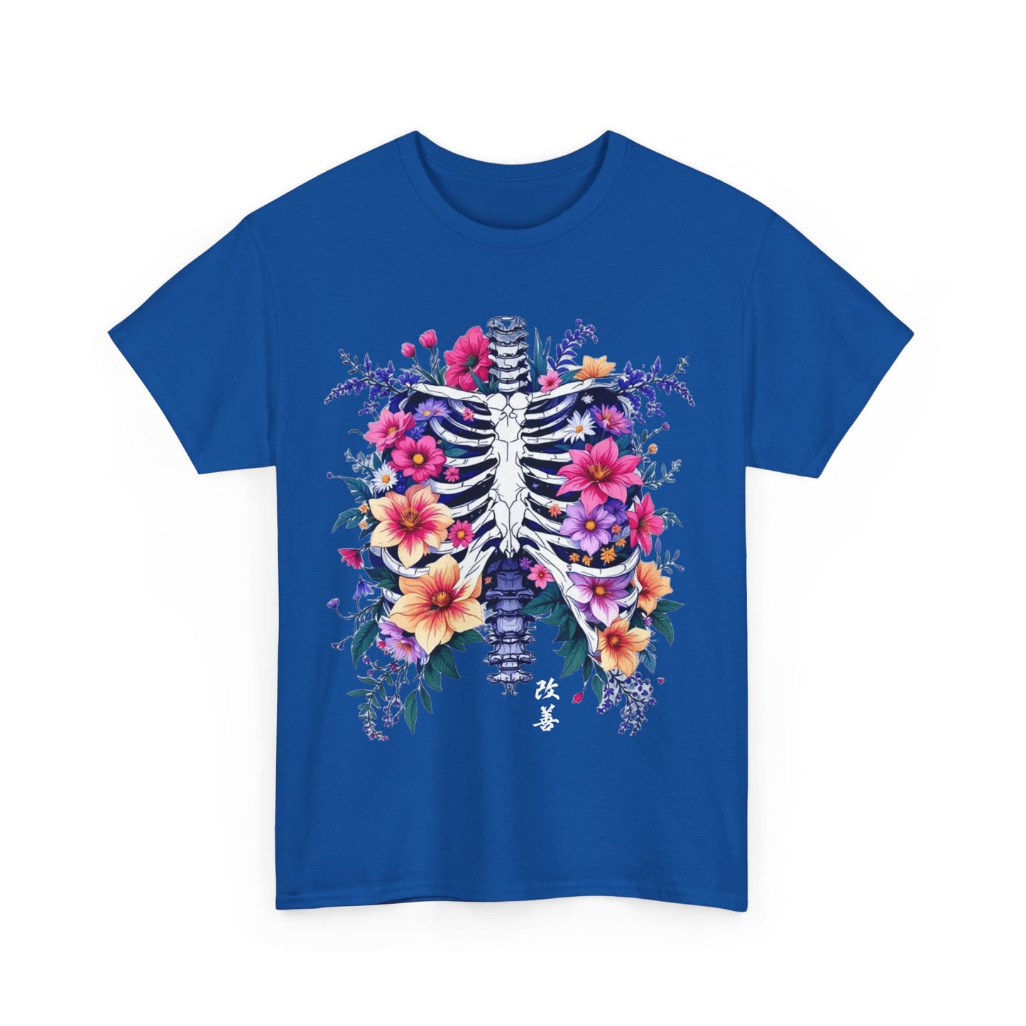 Floral Skeleton Unisex Tee - Boho Chic Heavy Cotton Shirt