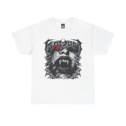 Horror Vamp Graphic Gym Tee — Red-Eyed Fanged Creature T-Shirt