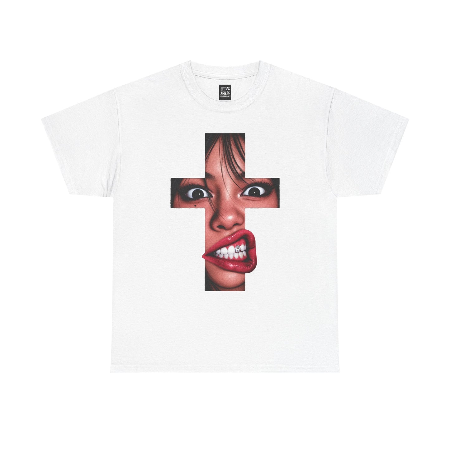 Graphic Cross Face T‑Shirt — Edgy Asian Pop Art Tee
