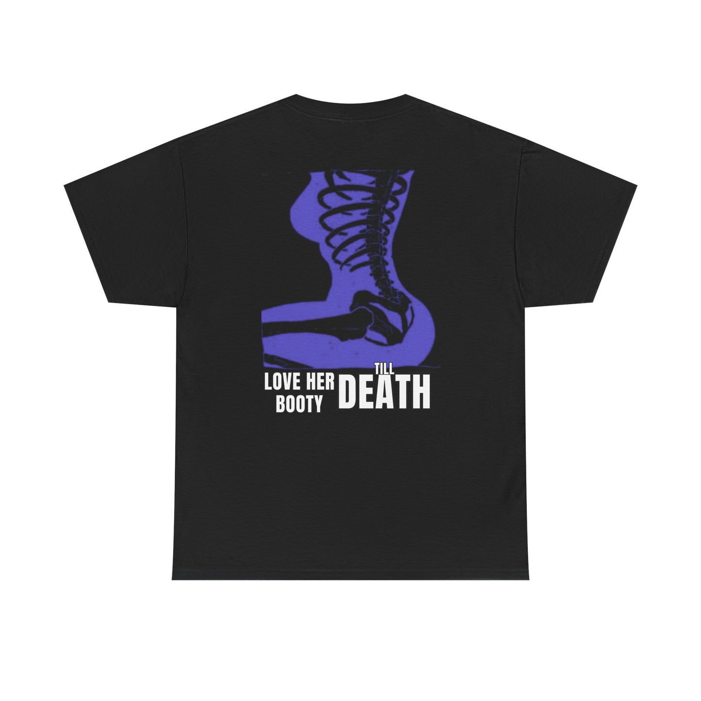 'Love Her booty 'Til Death' Purple Skeleton Booty Graphic Tee