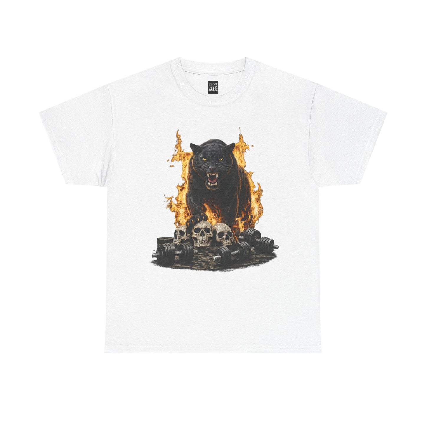 Burning Panther and Skulls wheights Graphic Tee — Gothic Horror Animal T-Shirt