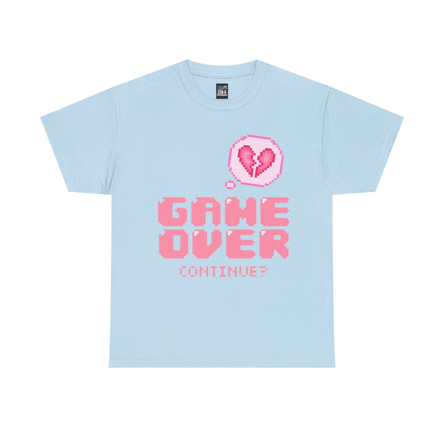 T-Shirt — Retro Pink "Game Over Continue?" Pixel Heart Tee