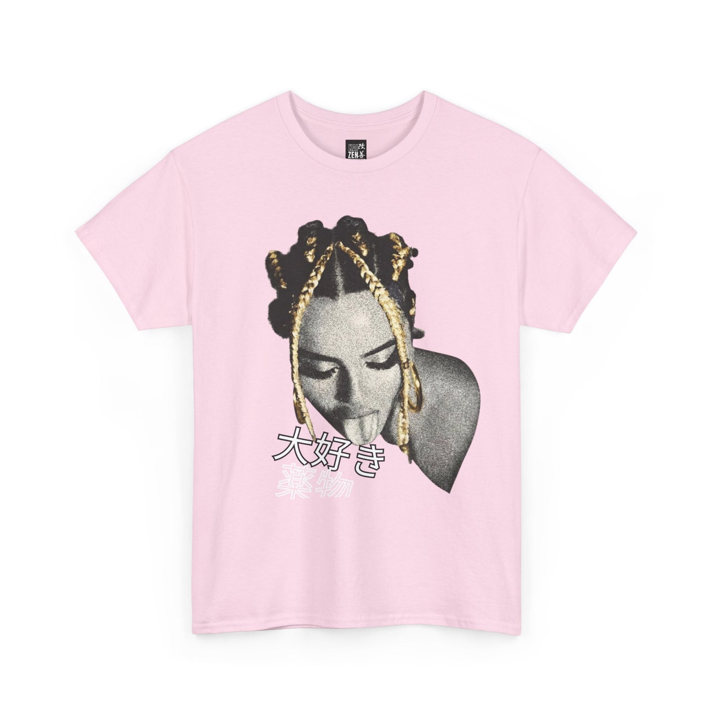 Graphic Tee — Retro Portrait with Gold Braid & Japanese '大好き' Accent