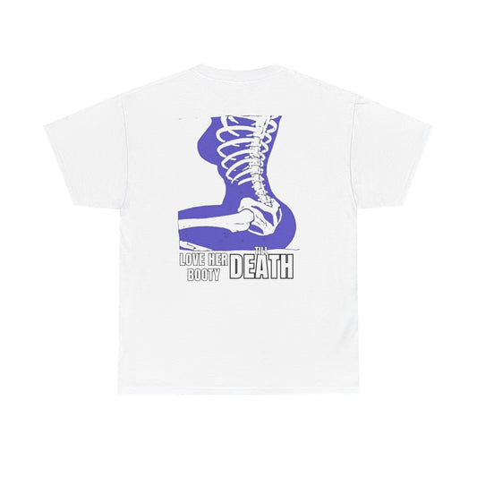 'Love Her booty 'Til Death' Purple Skeleton Booty Graphic Tee