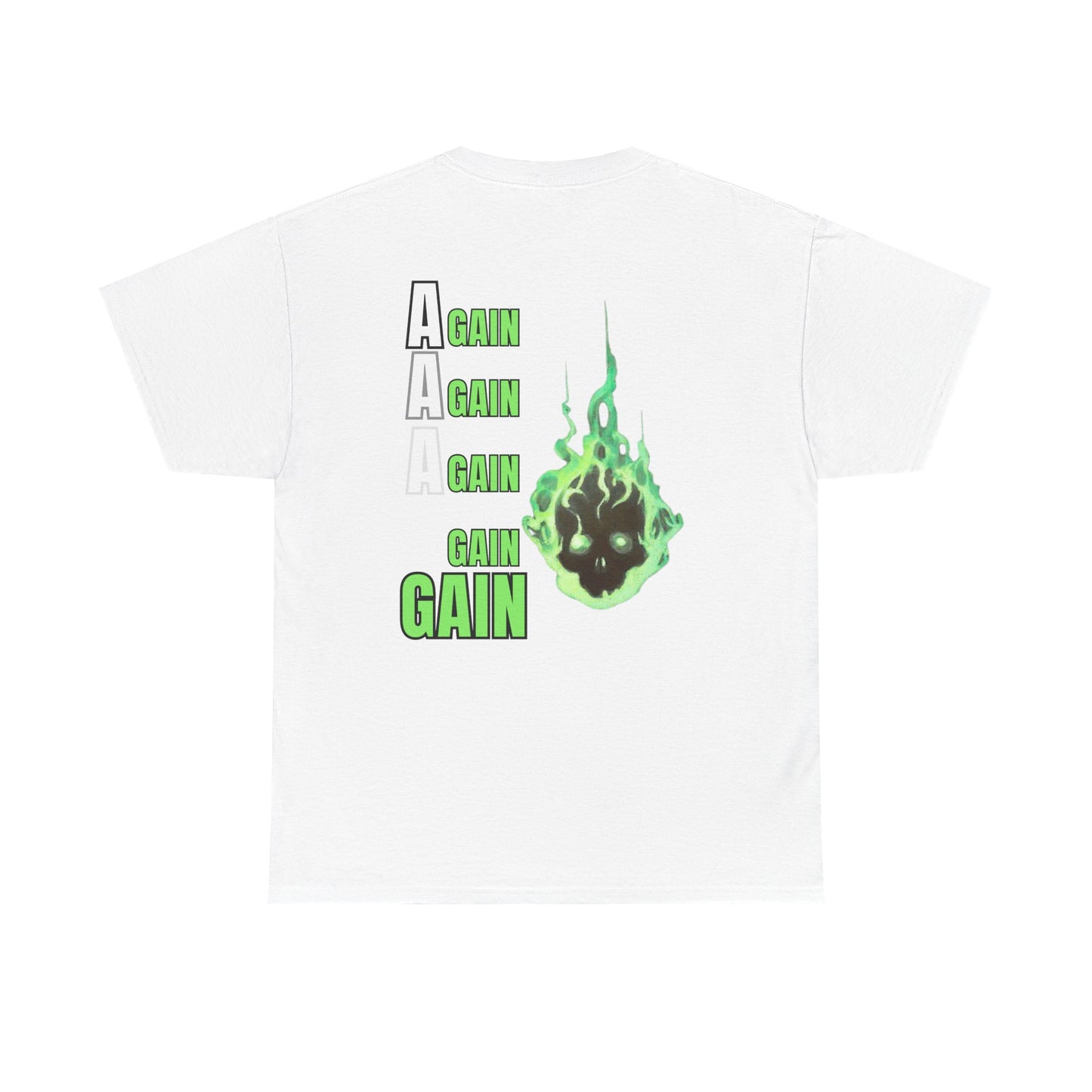 Graphic Tee — Green Flaming Skull "GAIN" Back Print