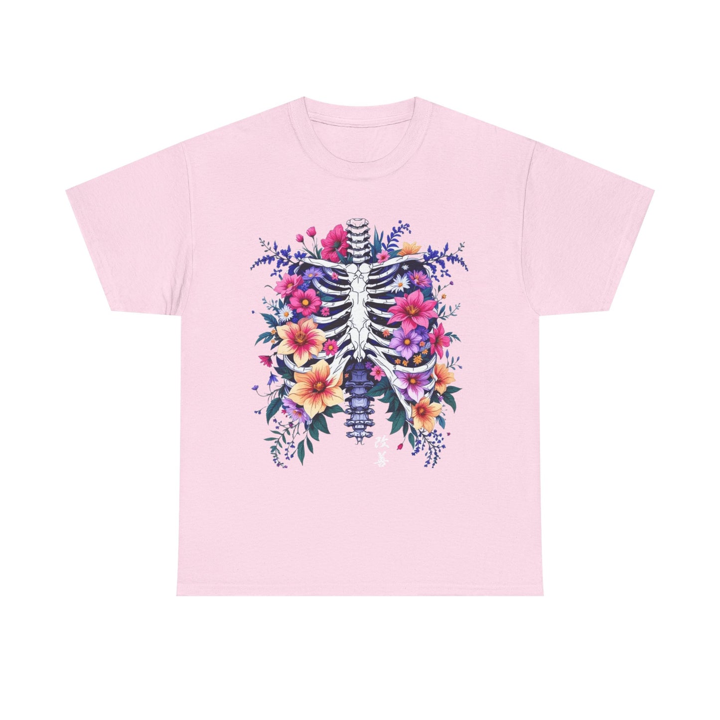 Floral Skeleton Unisex Tee - Boho Chic Heavy Cotton Shirt