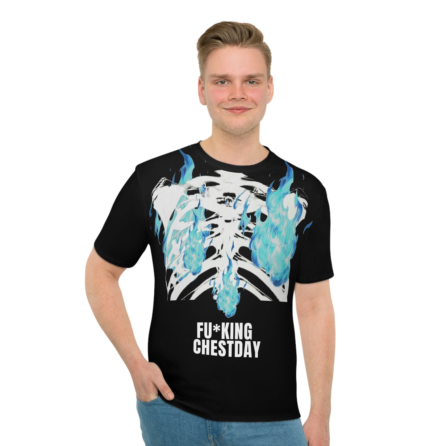 Chestday Flame Graphic T‑Shirt — "Fu*king Chestday" Gym Workout Tee