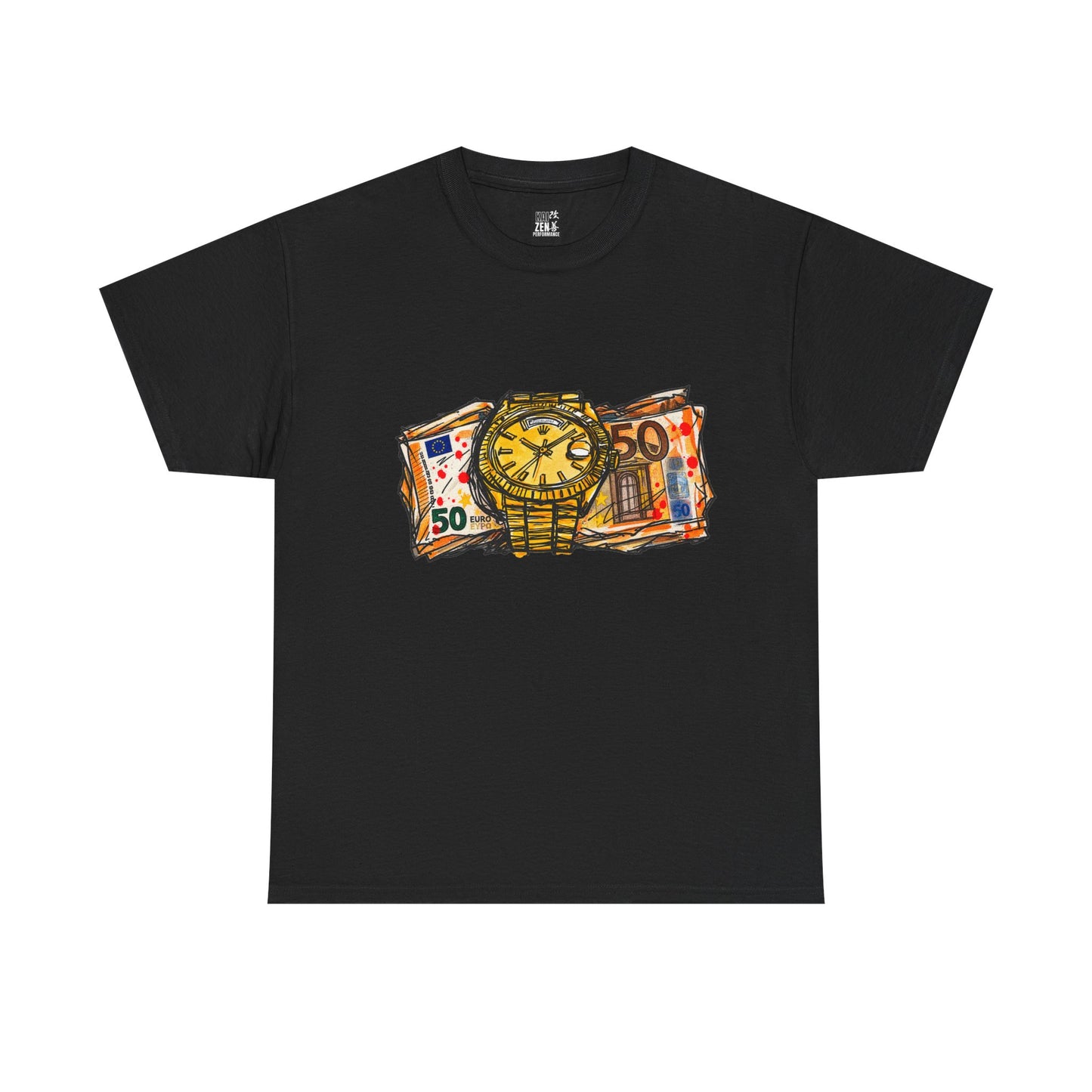Euro Cash & Rolex Sketch Tee — Retro Money Stack Graphic