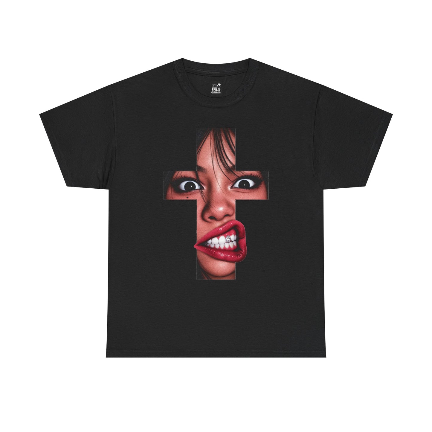 Graphic Cross Face T‑Shirt — Edgy Asian Pop Art Tee