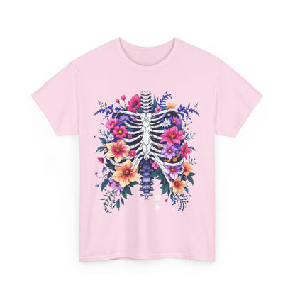 Floral Skeleton Unisex Tee - Boho Chic Heavy Cotton Shirt