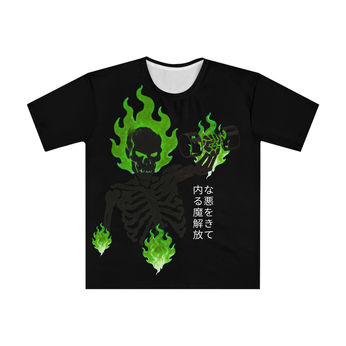 Green Flame Skeleton beast gym  — Japanese  Skull Graphic Tee