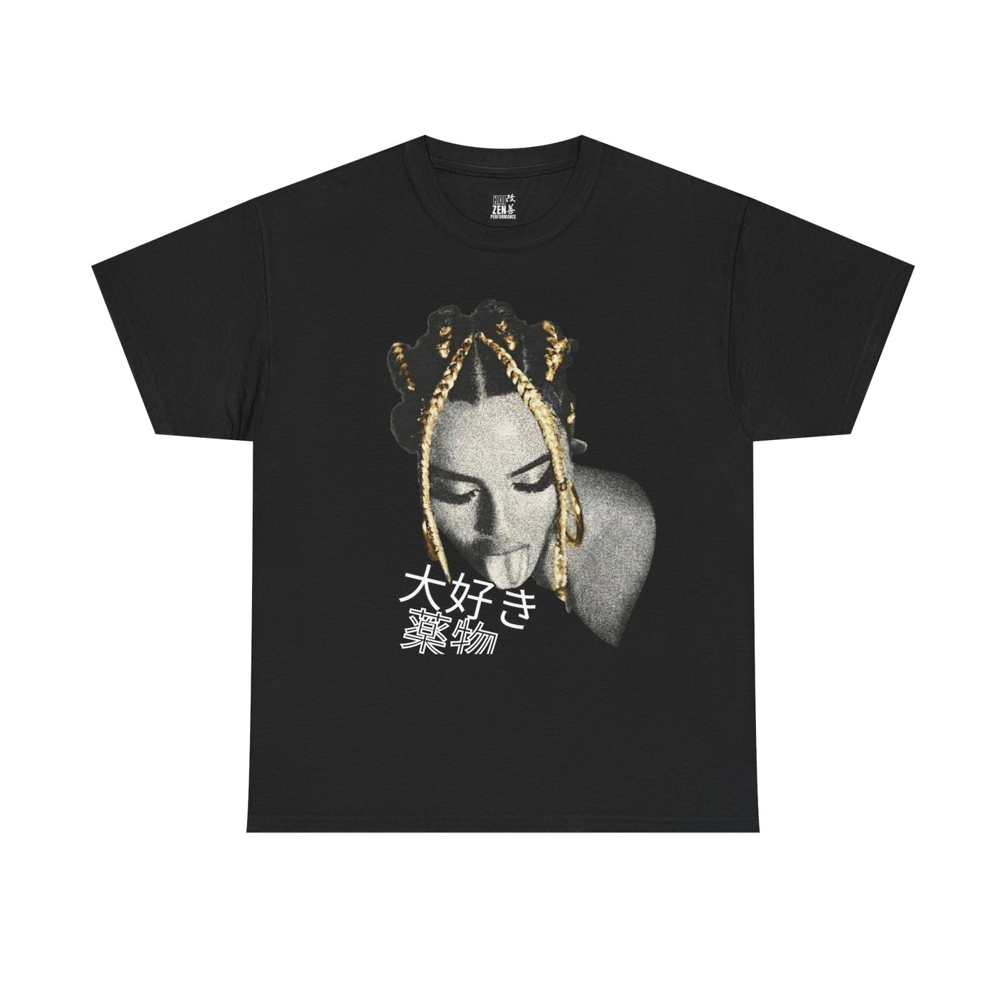 Graphic Tee — Retro Portrait with Gold Braid & Japanese '大好き' Accent
